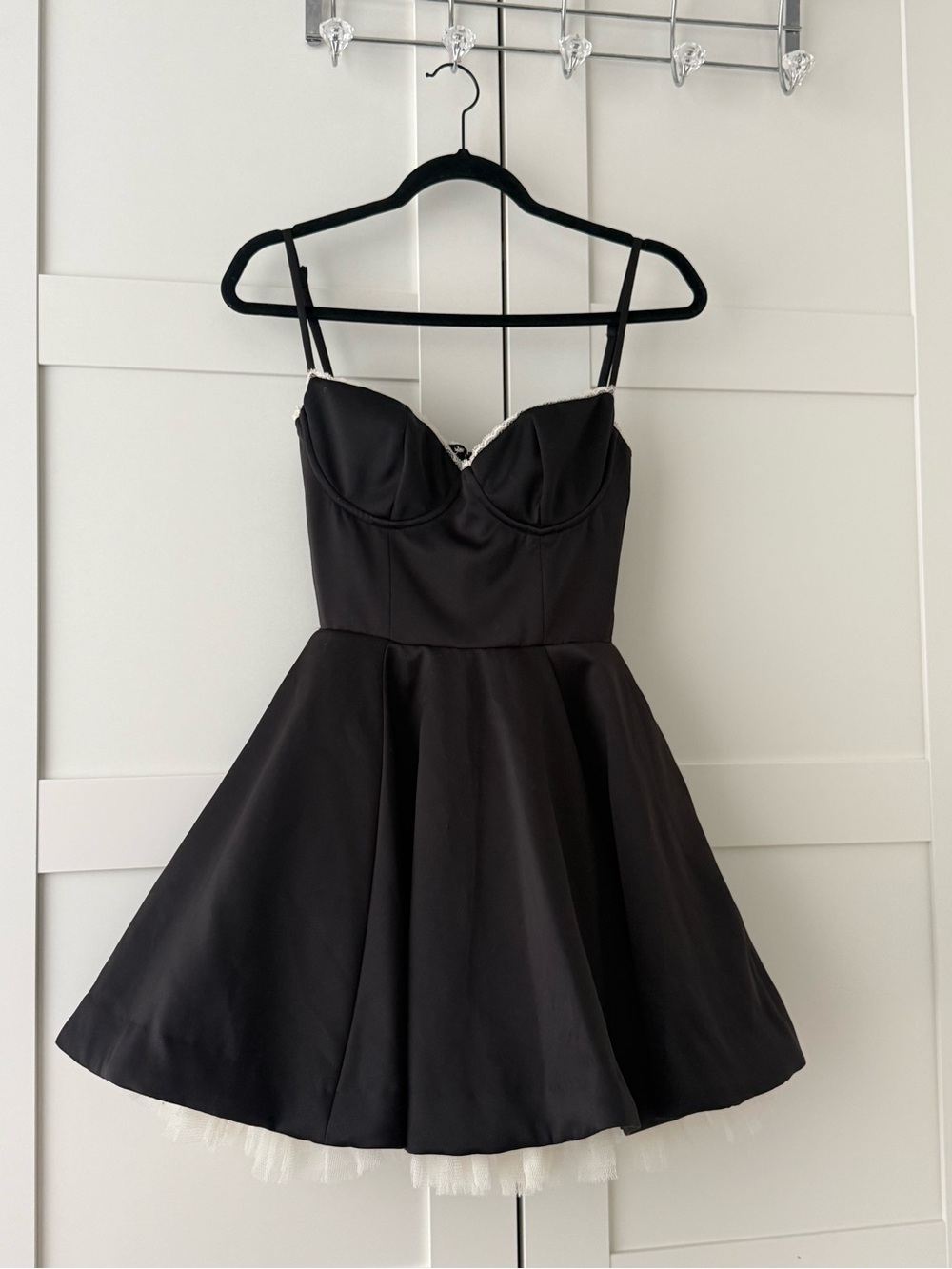 House of CB Black Mini Fit-and-Flare Dress with White Lace Trim